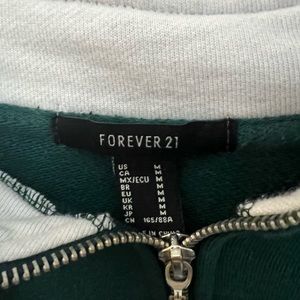 forever 21 green and white cropped quarter zip